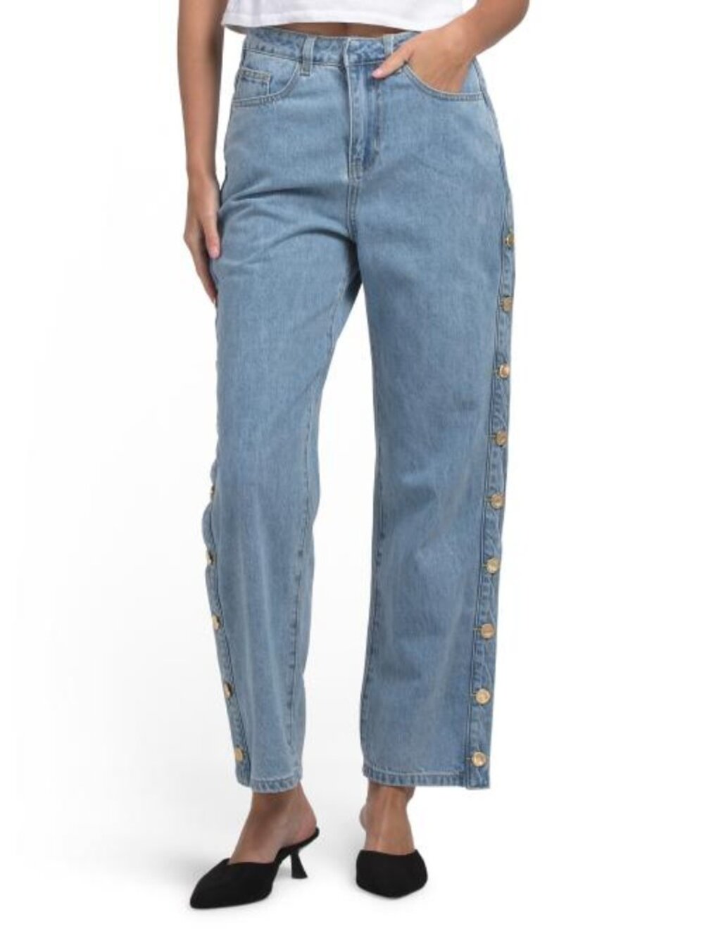 ENDLESS ROSE Mid Rise Side Buttoned Jeans